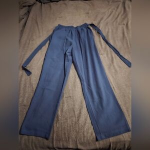 Blue Lightweight Drawstring Pants | Elastic Waist Straight Leg Trousers